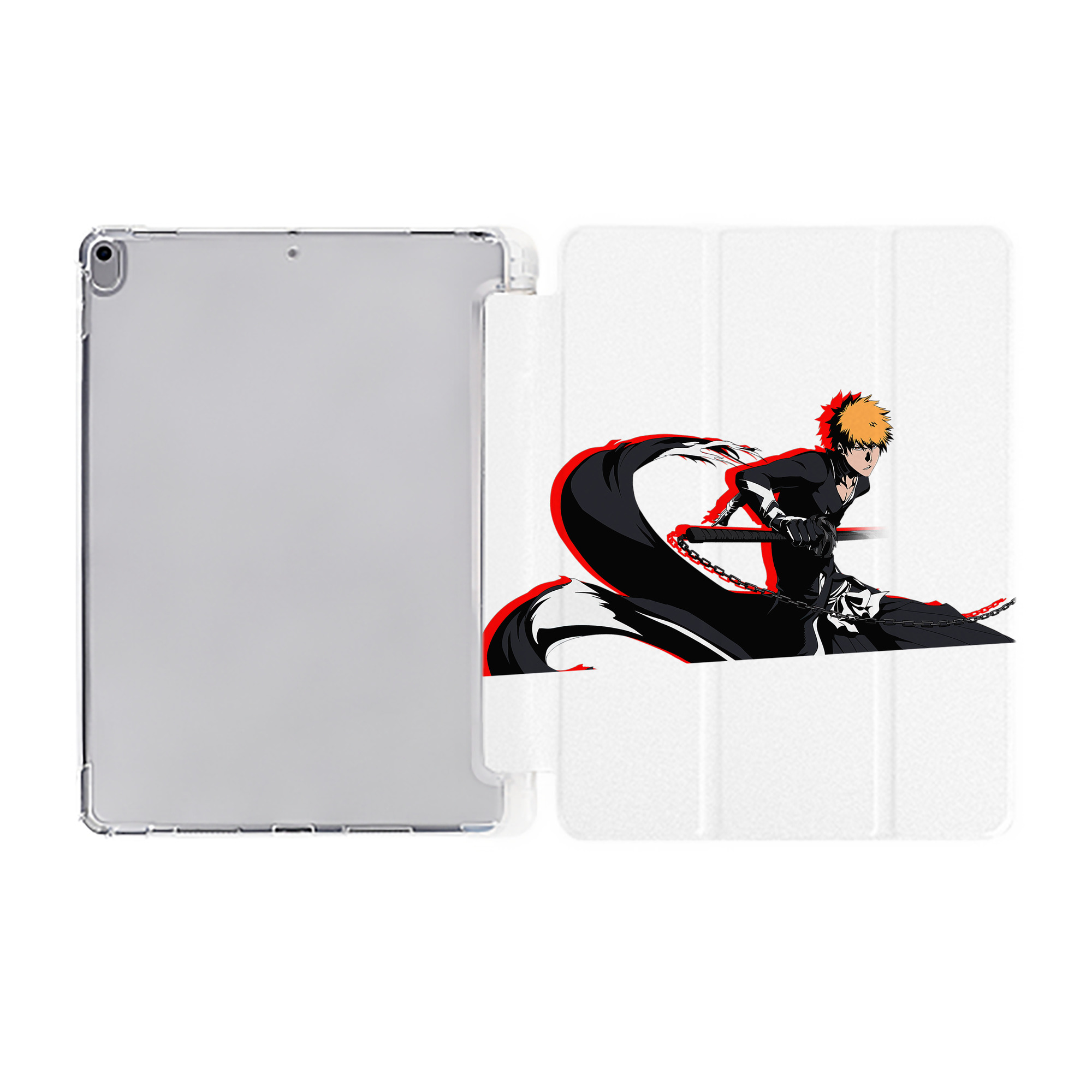 （画像用） ブリーチ 黒崎一護（くろさき いちご）BLEACH Kurosaki Ichigo IPad ケース ペン収納付き 三つ折りスタンド PUレザー×シリコン 対応機種9.5/10.5/10.9インチ